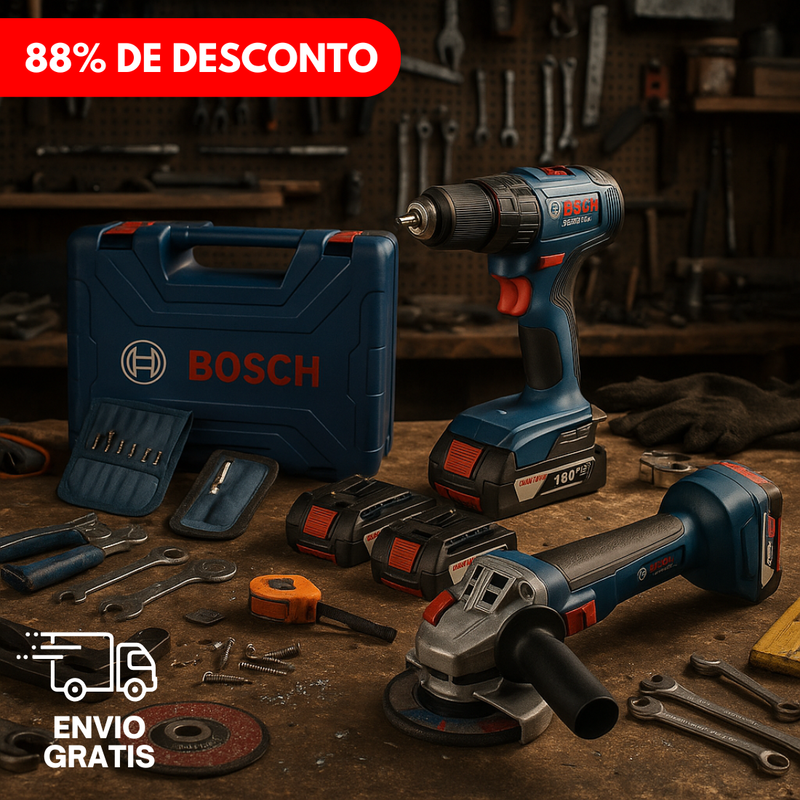 KIT BOSCH ORIGINAL: BERBEQUIM SEM FIO + REBARBADORA DE ALTO IMPACTO + 26 ACESSÓRIOS + 2 BATERIAS - PROMOÇÃO BLACK FRIDAY