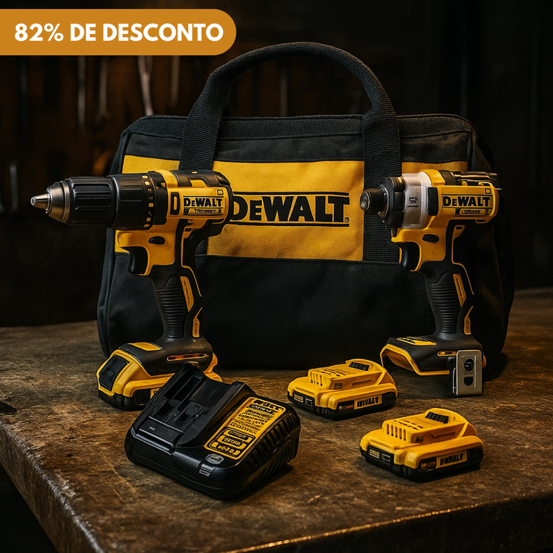 KIT DEWALT ORIGINAL: BERBEQUIM SEM FIO com PISTOLA DE IMPACTO + 26 ACESSÓRIOS + 2 BATERIAS - PROMOÇÃO BLACK FRIDAY